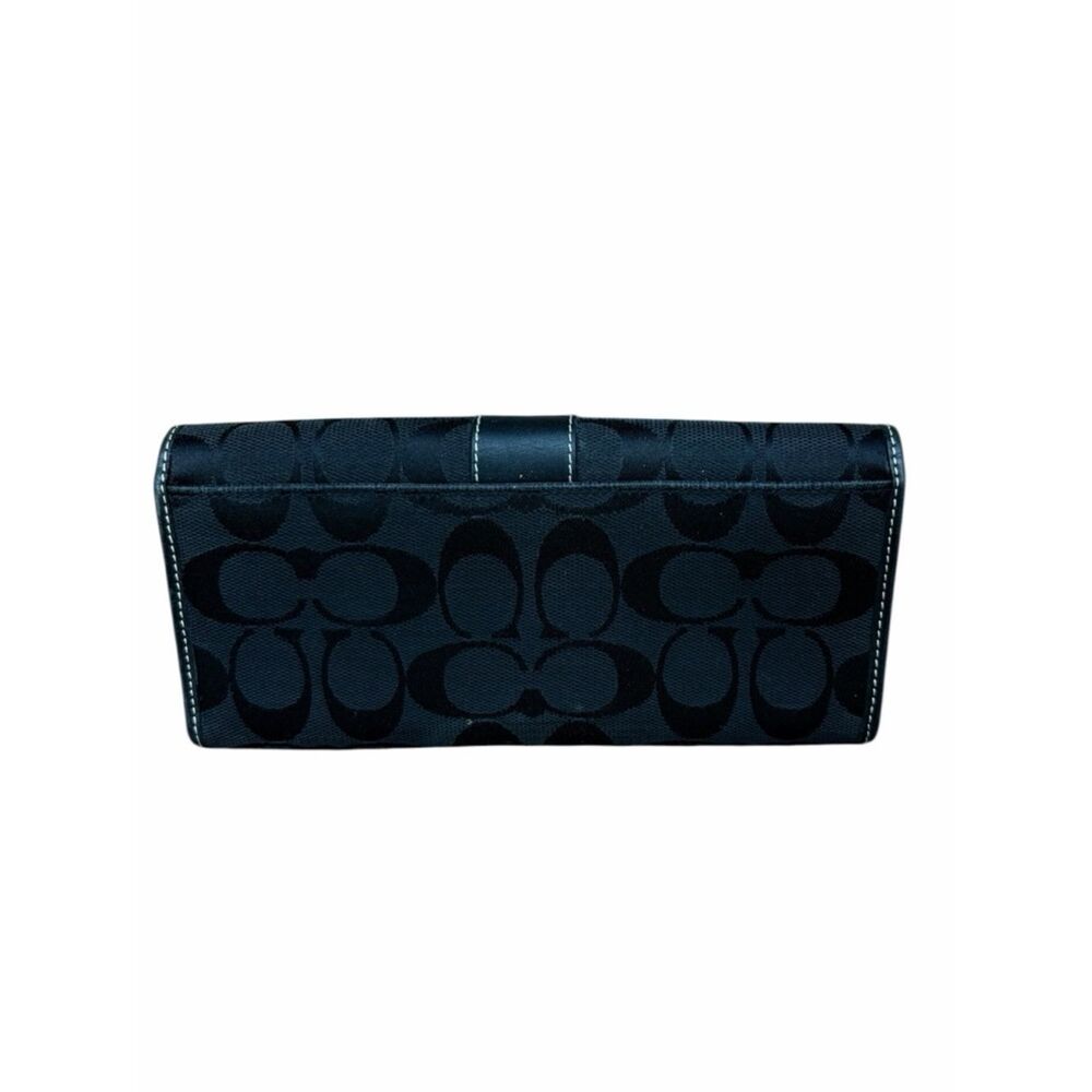 Coach Black Signature "CC" Continental Canvas/Leather Long Wallet Classic Preppy - Picture 2 of 8